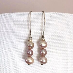 Triple Blush Petal Pink Pearl Drop Earrings